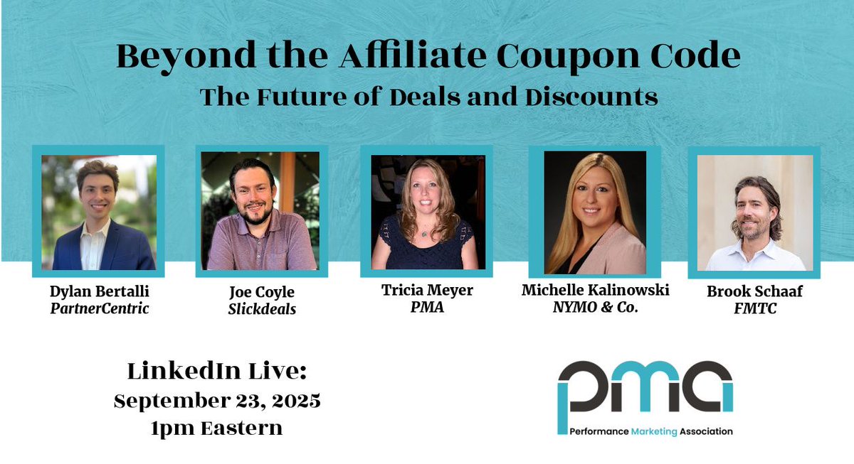 Coupon spend fell from 16% → 10%. What’s next for deals &amp; discounts in affiliate marketing? Join us Sept 23 @ 1PM ET for a FREE webinar: Beyond the Affiliate Coupon Code.  Register 👉 buff.ly/H9TMk9d #AffiliateMarketing #Coupons #AI