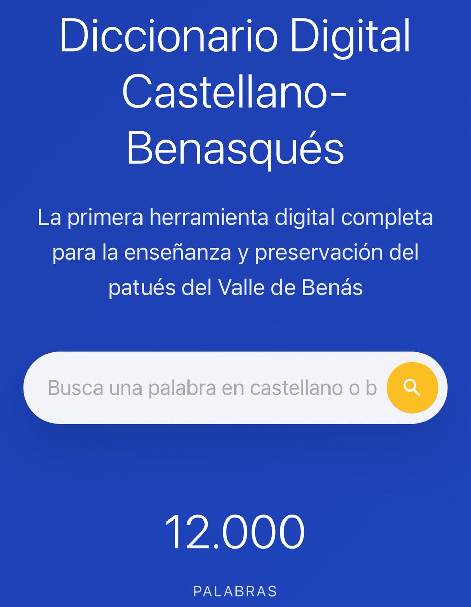 Nuevo proyecto en preparación para el benasqués (patués)!
El primer diccionario digital castellano-benasqués con 12.000 palabras. Preservando patrimonio lingüístico pirenaico. Herramienta educativa gratuita para toda la comunidad del valle.
#patues #benasques #valldebenas