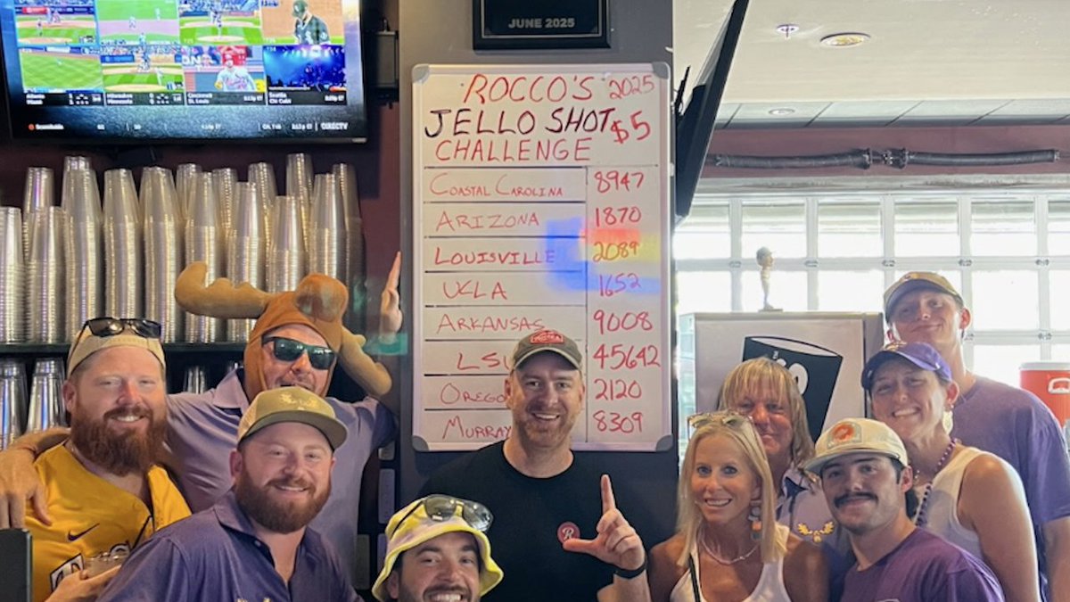 WBRZ's tweet image. Rocco&apos;s, the Omaha bar best known in Louisiana for its annual Jell-O shot competition that LSU fans won two years in a row during the College World Series, is coming to Baton Rouge this weekend. 

Learn more here: wbrz.com/news/rocco-s-b…