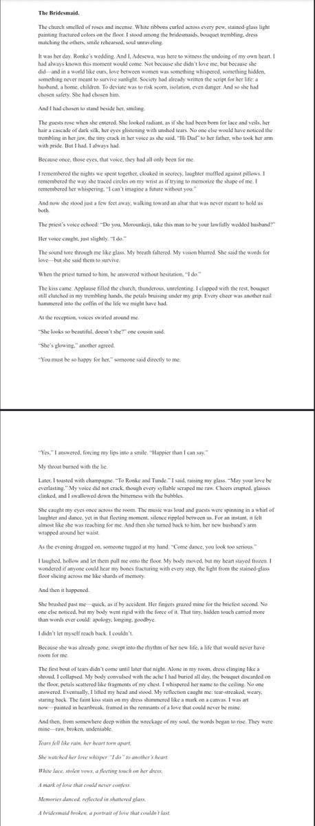 The Bridesmaid, a short story.
#BridesmaidbyAA