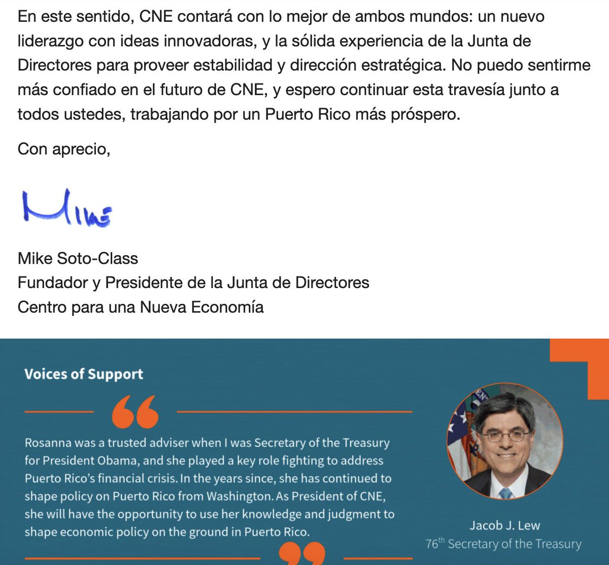 Change of guard today at #PuertoRico's leading think tank, the Center for a New Economy <a href="/grupocne/">Center for a New Economy</a>. Founder Mike Soto-Class will transition to board chairman, while Rosanna Torres becomes the first woman to serve as president in the organization's 27-year history.