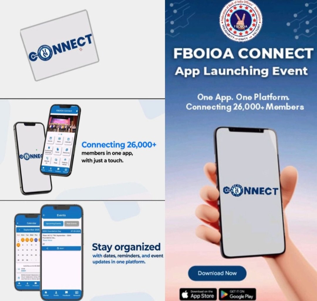 💪 FBOIOA Connect App – more than just an app, it’s a movement!
Simplifying work, empowering lives &amp; building stronger officer unity.
#FBOIOAConnect <a href="/fboioa_india/">Federation of Bank of India Officers' Associations</a> <a href="/nilesh_pawar15/">Nilesh Pawar</a> <a href="/NA165946/">N Amarnath</a> <a href="/Imshiva_SRK/">SivaramakrishnanNV</a>