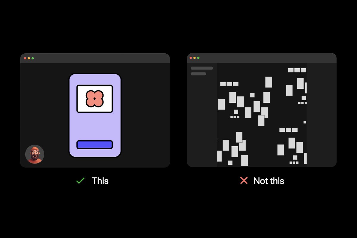 When I share design work, I try to use Figma's prototype mode to show the work in context and avoid panning around a Figma canvas, which can feel disorienting to anyone unfamiliar with the file. This shifts the focus away from the noise of my design process and onto what actually
