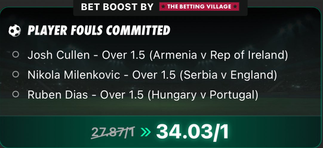 BVsportstips's tweet image. HUGE 34/1 Tuesday Fouls Boosted Treble 🤞🏼

Load to your slip...

Here 👉🏼 bit.ly/40u74JF

Price subject to change.

18+ gambleaware #AD T&amp;amp;Cs apply