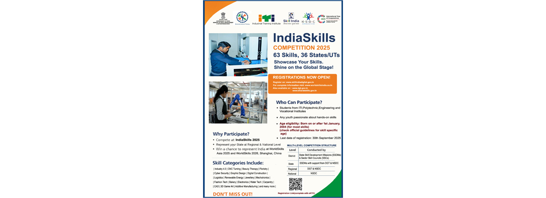 Dear youth of Gujarat...... kindly register yourself for the upcoming world skill competition-2026/ India Skill competition-2025. Here is a big opportunity to shine your skills/expertise through the competition... Link for registration : skills.gujarat.gov.in/india-skill-co…