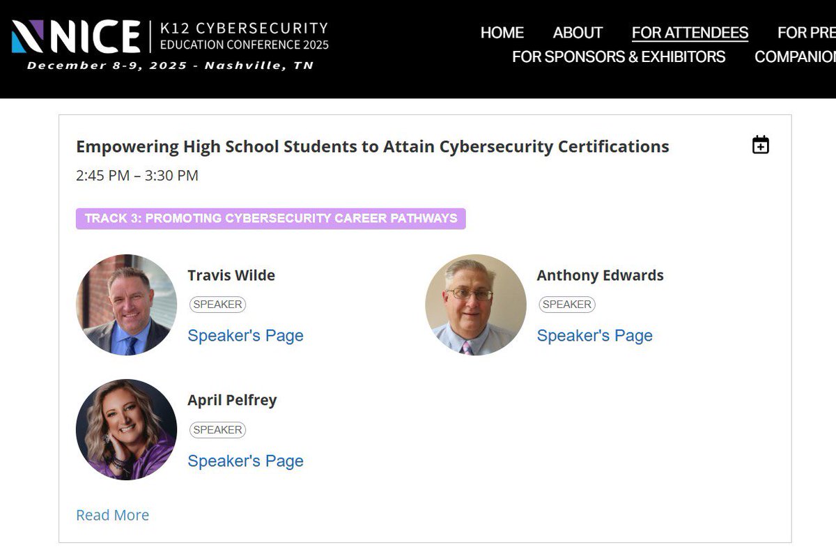 Registration for the NICE K12 Cybersecurity Education Conference opens today!  Excited to be presenting with <a href="/CompTIA/">CompTIA</a> to share what GCPS is doing to ensure our students are successful! Get registered and come join us!