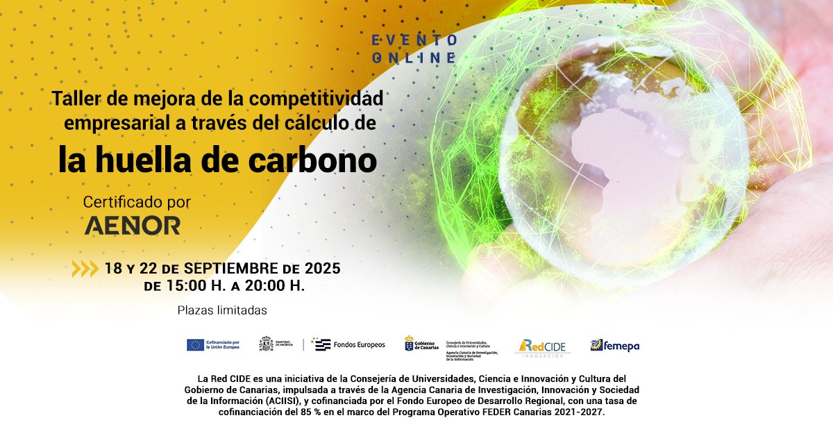 📢 ¡Últimas plazas disponibles!
#FemepaInnovación | 🎓 Taller: Mejora de la competitividad empresarial a través del cálculo de la huella de carbono

¿Quieres optimizar procesos, reducir costes y acceder a nuevas oportunidades de financiación e innovación?