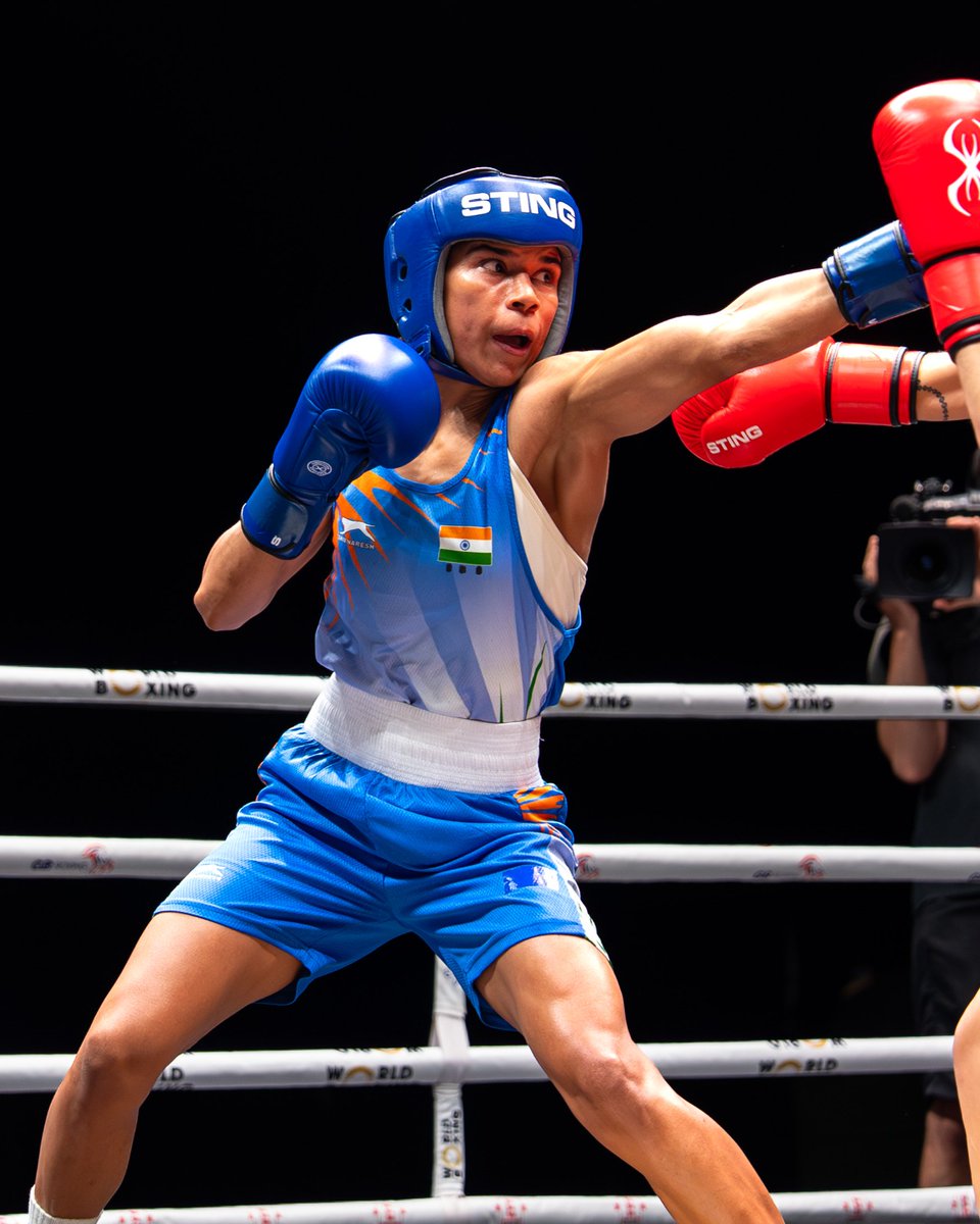 TheKhelIndia's tweet photo. 🚨 NIKHAT ZAREEN INTO THE QUARTERFINALS!

She beats Nishinaka Yuna 🇯🇵 5-0 in Women's 51 kg at World Boxing Championship! 

Just 1 win away from the Historic Medal! 🤩💪 https://t.co/5UJprH8VFr
