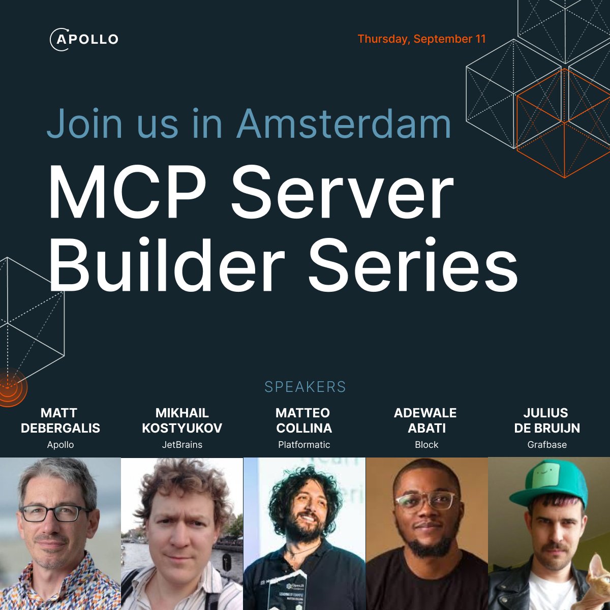 Amanda (@hey_amandam) on Twitter photo Hey Amsterdam devs!
<a href="/apollographql/">Apollo</a> MCP Server Series is on the road with our first meetup outside the US.
We have a great lineup:
<a href="/Ace_KYD/">Adewale</a>
<a href="/matteocollina/">Matteo Collina</a>
<a href="/debergalis/">matt debergalis</a>
<a href="/jetbrains/">JetBrains</a>
<a href="/grafbase/">Grafbase</a>
RSVP link in comments and please share Hey Amsterdam devs!
<a href="/apollographql/">Apollo</a> MCP Server Series is on the road with our first meetup outside the US.
We have a great lineup:
<a href="/Ace_KYD/">Adewale</a>
<a href="/matteocollina/">Matteo Collina</a>
<a href="/debergalis/">matt debergalis</a>
<a href="/jetbrains/">JetBrains</a>
<a href="/grafbase/">Grafbase</a>
RSVP link in comments and please share