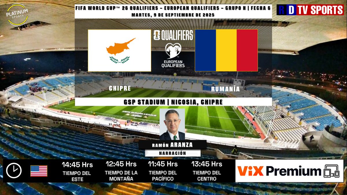 ramonovic09's tweet photo. #FIFAWorldCup #Somos26 #EuropeanQualifiers #Fecha6 | 🇨🇾 #Chipre 🆚 #Rumanía 🇷🇴
🗓️ Hoy
🇺🇸 ⏰ 14:45 Hrs ET, 11:45 Hrs PT
📱💻 @VIX Premium
🎤 @ramon_aranza
🤳🏼 #FutbolEnViX Road To #FIFAWorldCup #WeAre26 #CYPROU https://t.co/GXPRJgTVOI