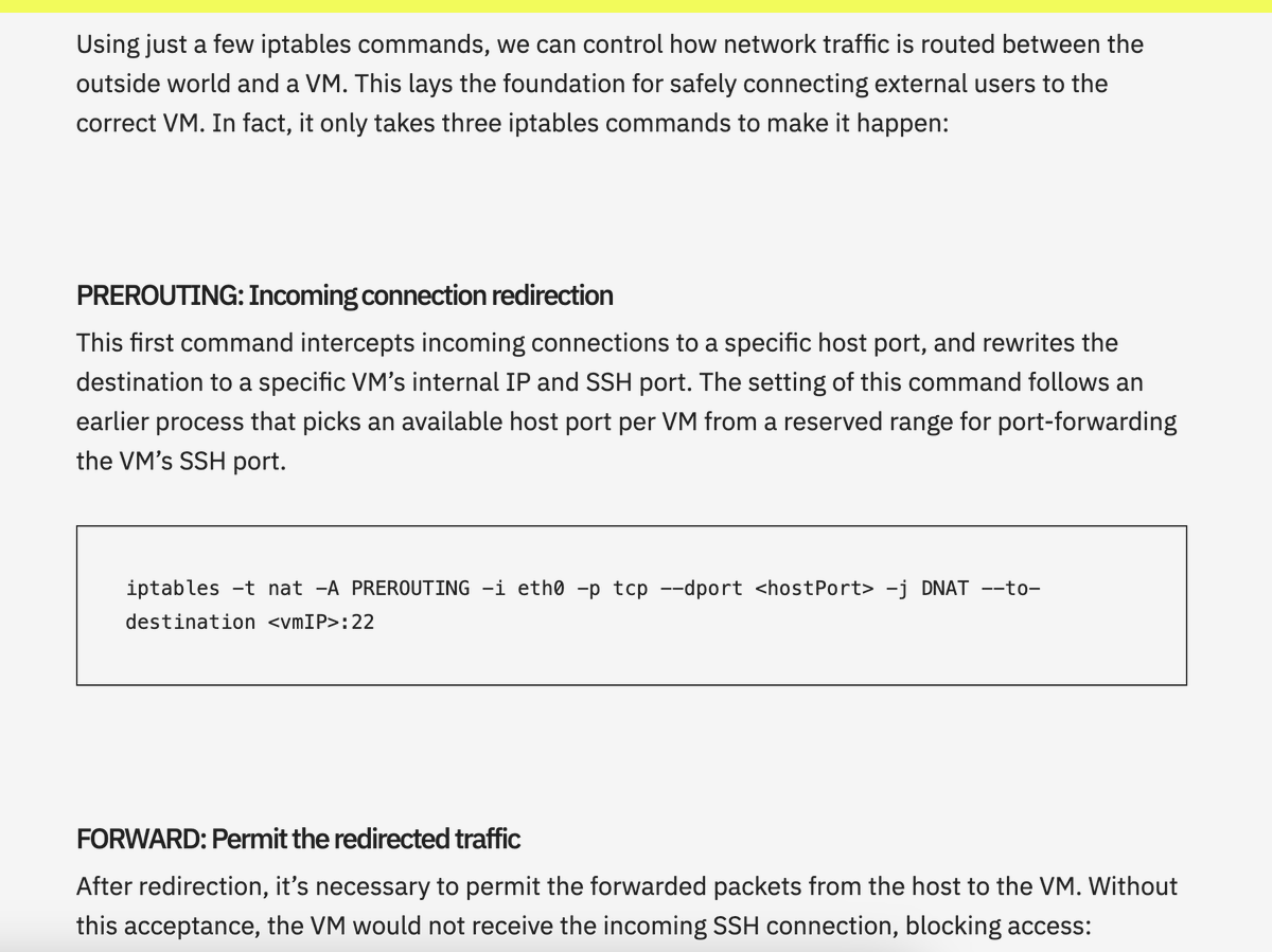 Today, we’re launching an SSH feature for GitHub Actions. Here’s how we built it:
 
- iptables to route network traffic to the right VM
- CoreDNS and Redis plugin to have real-time DNS record updates
- Active SSH sessions detection to give users a grace period
 
For the full