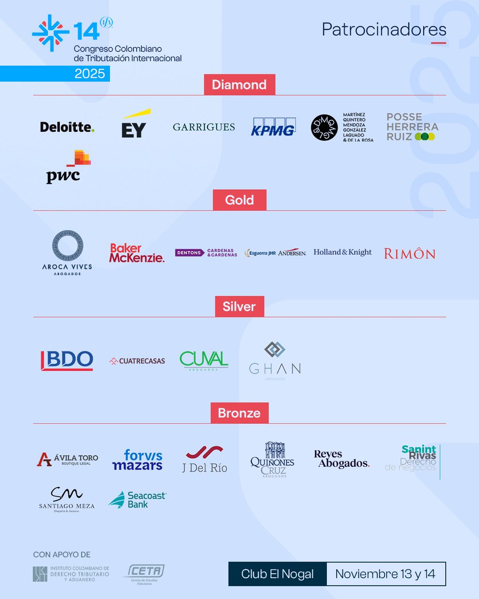 IFA_Colombia's tweet photo. El 14° Congreso de Tributación Internacional IFA Colombia está cada vez más cerca. Lo invitamos a descubrir la agenda oficial de este evento, que reunirá a líderes, expertos y profesionales del ámbito tributario a nivel global.

📌Asegure su participación registrándose hoy mismo https://t.co/ur42ORDiTa