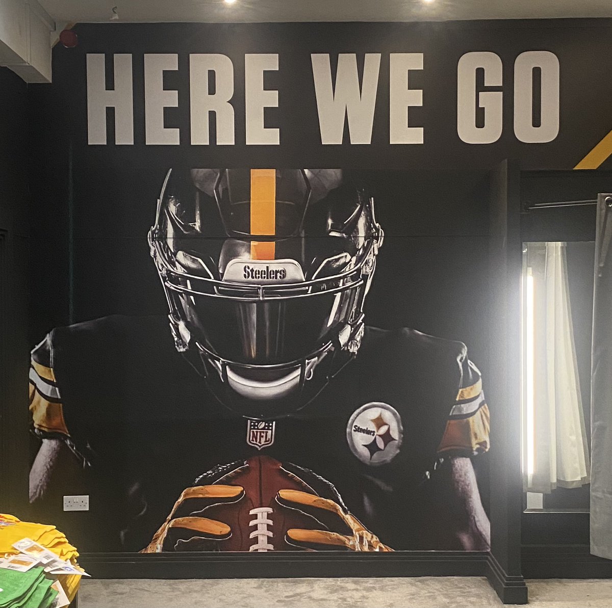 New <a href="/steelers/">Pittsburgh Steelers</a> shop on Clarendon st in Dublin. Here for the entire NFL season. Impressive set up.