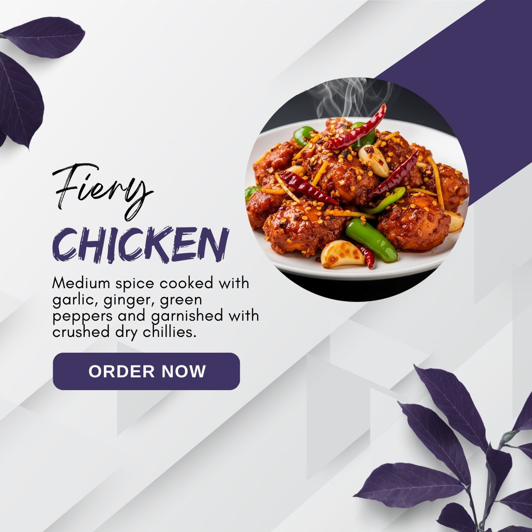 bluecobrauk's tweet image. Turn up the flavour with our Fiery Chicken—tender chicken pieces cooked in medium spices with fresh garlic, ginger, and green peppers, topped with crushed dry chillies for that perfect spicy kick. A dish full of bold flavours, prepared with care and authenticity.

#FieryChicken