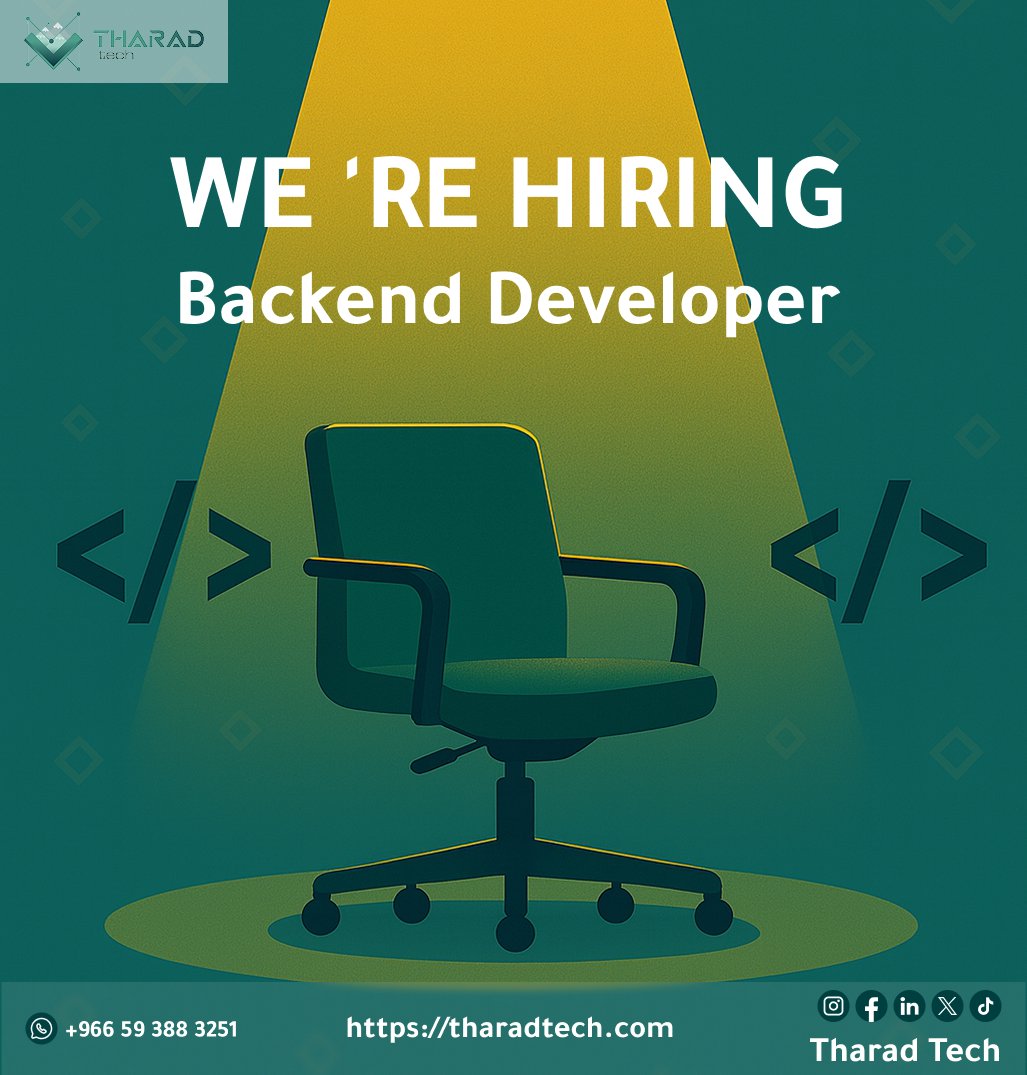 TharadTech's tweet photo. شركة ثراد تك بتقدّملك فرصة تدريب عملي مميزة في مجال Backend Development 
📍 التدريب هيكون من مقر الشركة في المنصورة، وسط فريق محترف وبيئة عمل احترافية تساعدك على تطوير مهاراتك وتبني خبرة حقيقية. https://t.co/7VZIk4o6jk