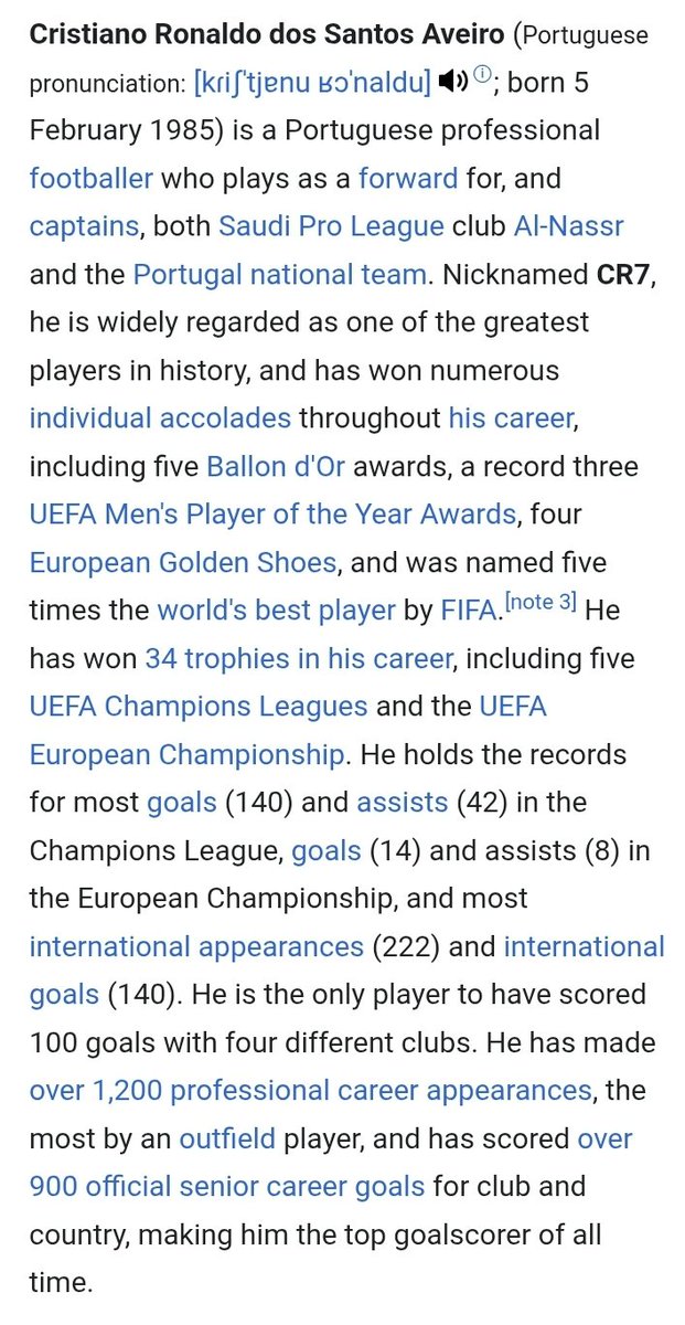 Lol I just checked Cristiano Ronaldo's Google website and every sentence since his birth is a world record😂🐐