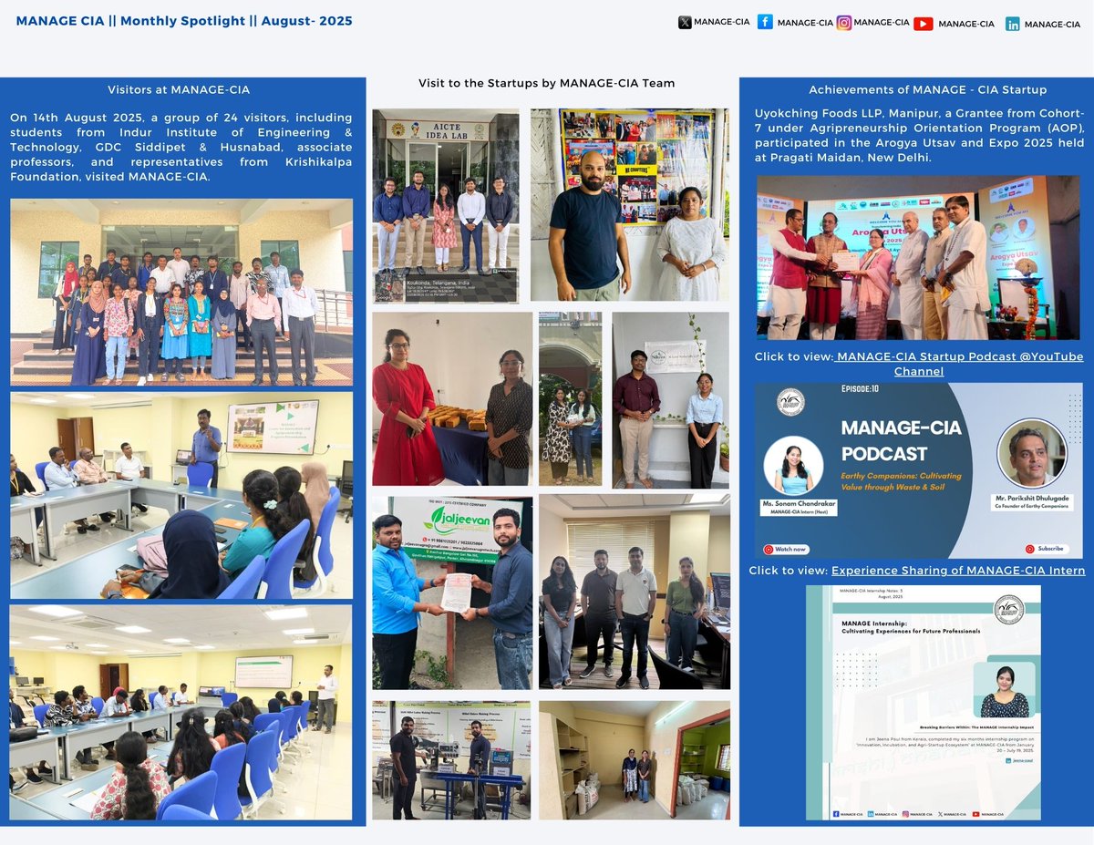CiaManage's tweet image. 🌟 MANAGE-CIA Monthly Spotlight | August 2025 🌟

#AgriInnovation #StartupEcosystem #MANAGECIA #SustainableAgriculture #AgriEntrepreneurship #Podcast #Internship