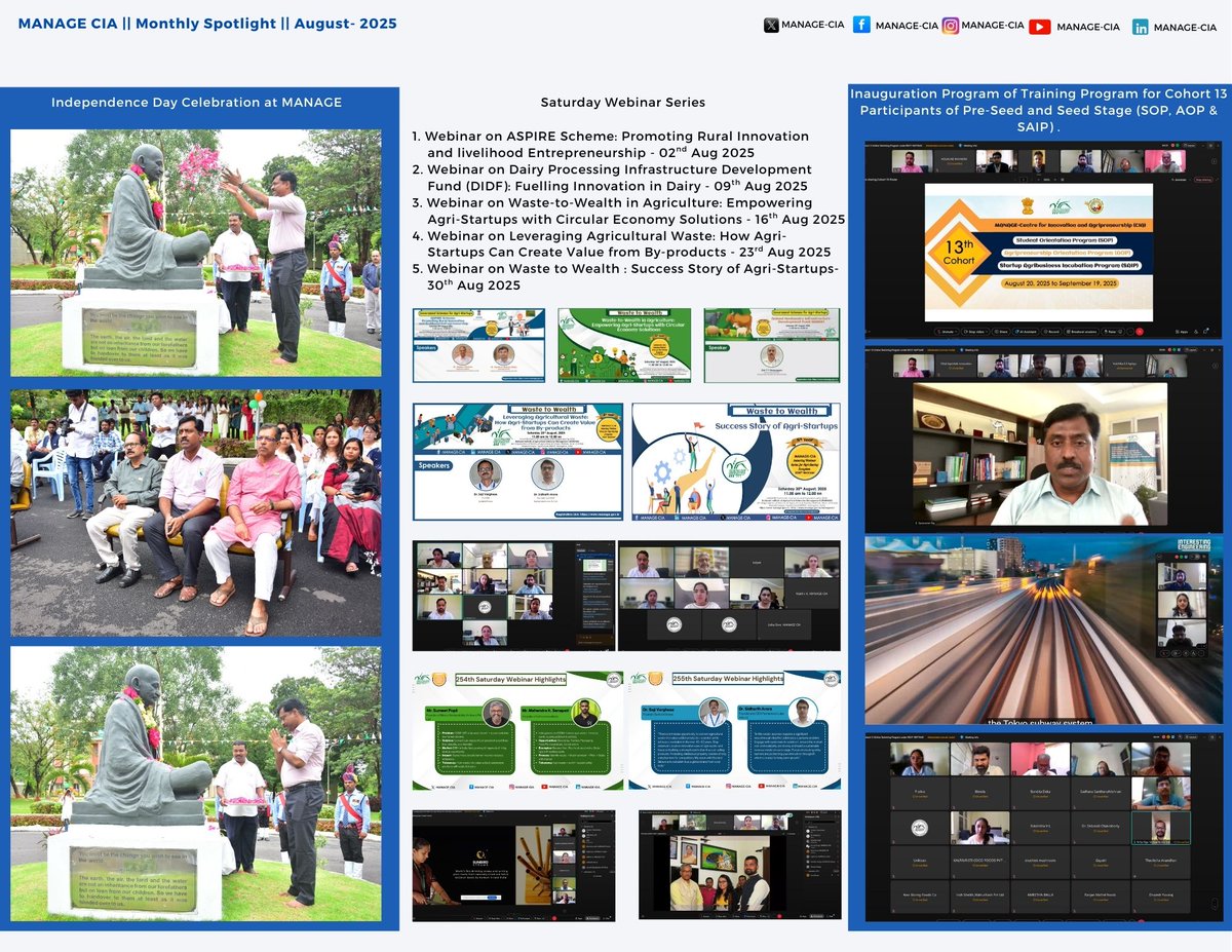 CiaManage's tweet image. 🌟 MANAGE-CIA Monthly Spotlight | August 2025 🌟

#AgriInnovation #StartupEcosystem #MANAGECIA #SustainableAgriculture #AgriEntrepreneurship #Podcast #Internship