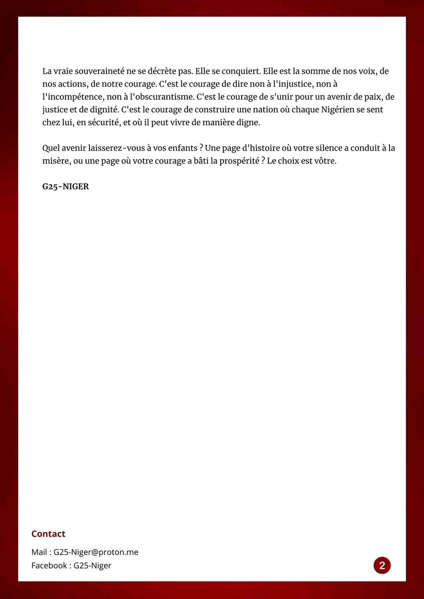 nazirou00227's tweet image. 🇳🇪 Le Niger saigne.
Depuis le 26 juillet, nous avons perdu sécurité, liberté et espoir.
L’économie s’effondre, le terrorisme progresse, la pauvreté s’aggrave, la peur étouffe la justice.

Nous disons STOP à ce silence complice!

#Niger #G25 #NonAuCoupDEtat #Liberté #DroitsHumains