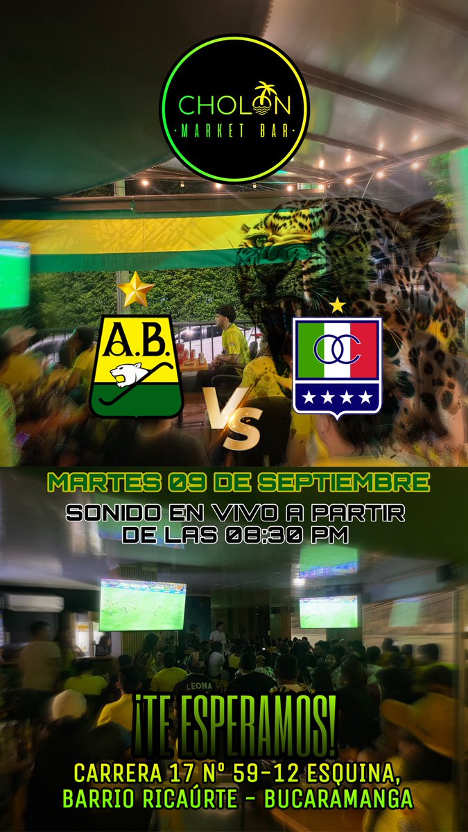 <a href="/cholonbga/">CHOLÓN MARKET BAR</a> 🔜   fecha  aplazada de Liga, Martes 09 de Septiembre a partir de las 08:30 pm;  ATLÉTICO BUCARAMANGA🟡🟢 🐯🐆🔰⭐️ Vs Once Caldas 🟢🔴⚪️

📍Carrera 17 # 59-12 Esquina, barrio Ricaurte 

#atleticobucaramanga #cholonmarketbar🏝️ #ciudadbonita #bucaramanga #vamosquevamos