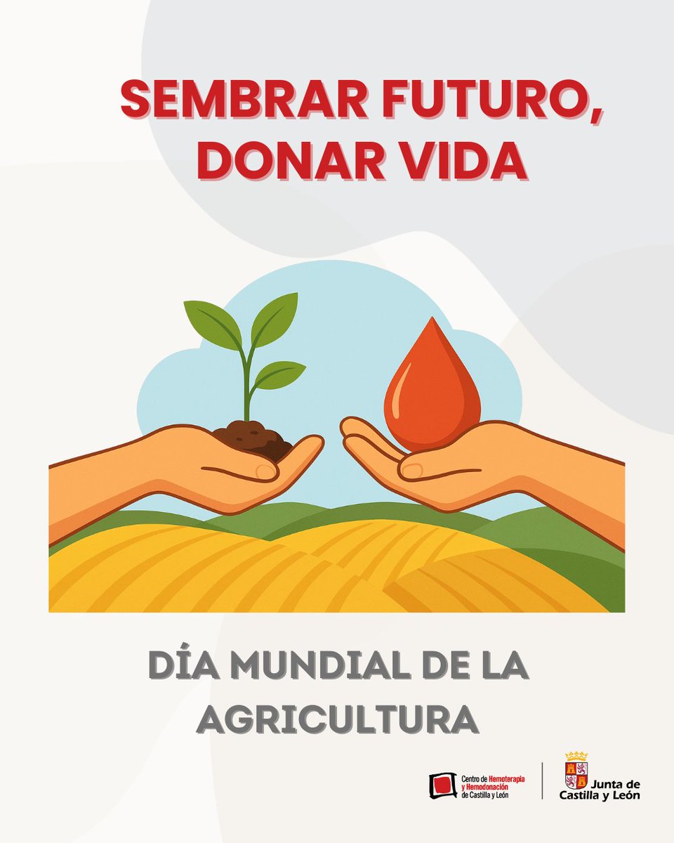 🌱 Agricultores y donantes tienen algo en común: hacen posible la vida.
 
👩‍🌾 Siembran futuro en la tierra.
🩸 Siembran esperanza en los hospitales.
 
Hoy, en el #DíaMundialdelaAgricultura, celebramos a quienes cultivan solidaridad desde sus manos.
 
#DonaSangreCyL #CastillayLeón