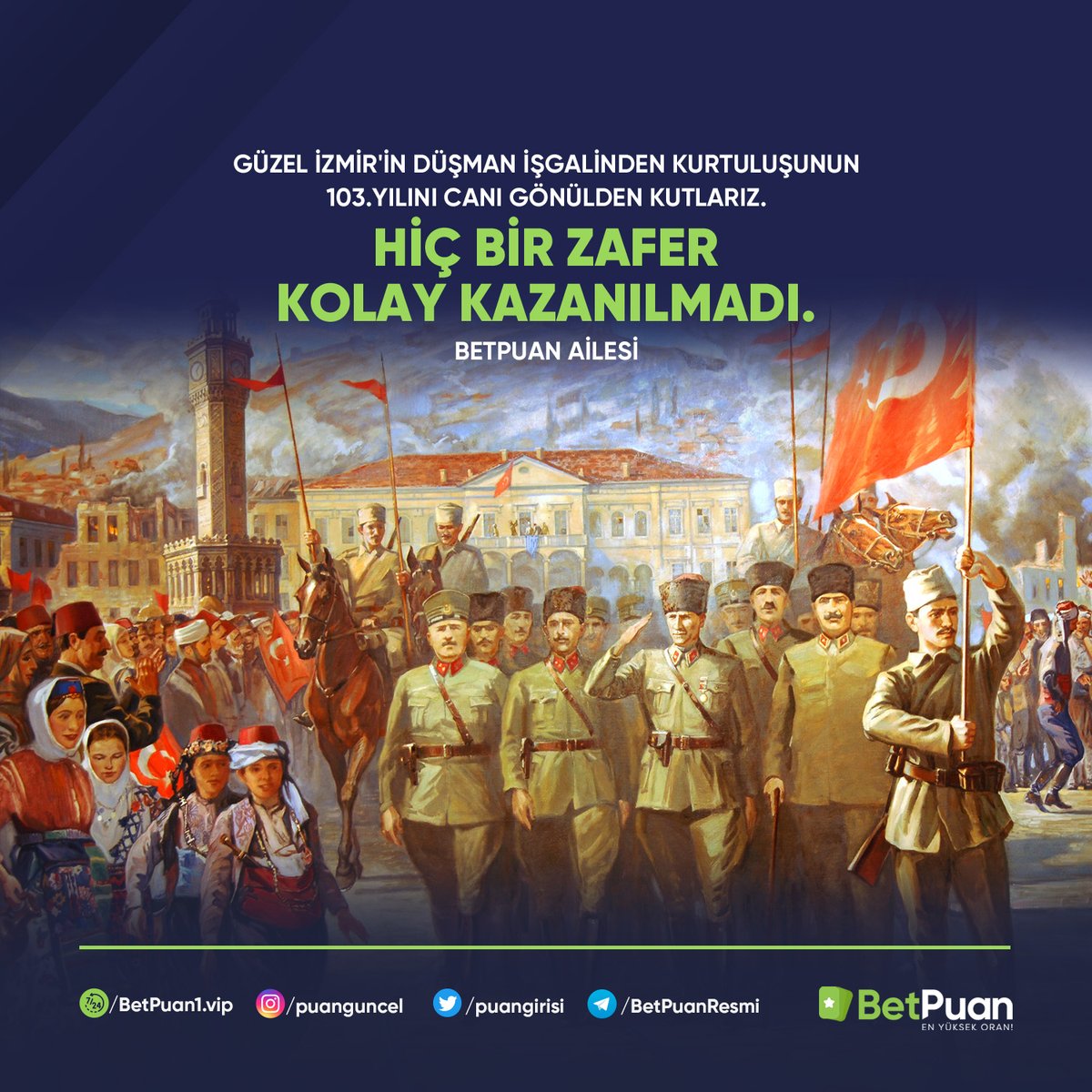 puanresmi's tweet photo. 💥GÜZEL İZMİR'İN DÜŞMAN İŞGALİNDEN KURTULUŞUNUN 103. YILINI CANI GÖNÜLDEN KUTLARIZ!!

⭐️ HİÇ BİR ZAFER KOLAY KAZANILMADI BETPUAN AİLESİ...

✅ 7/24 ERİŞİM ; https://t.co/SKxJe8rQck

#puancom #betpuangiris #puanguncel #puanvip https://t.co/UIqA2IcyLl