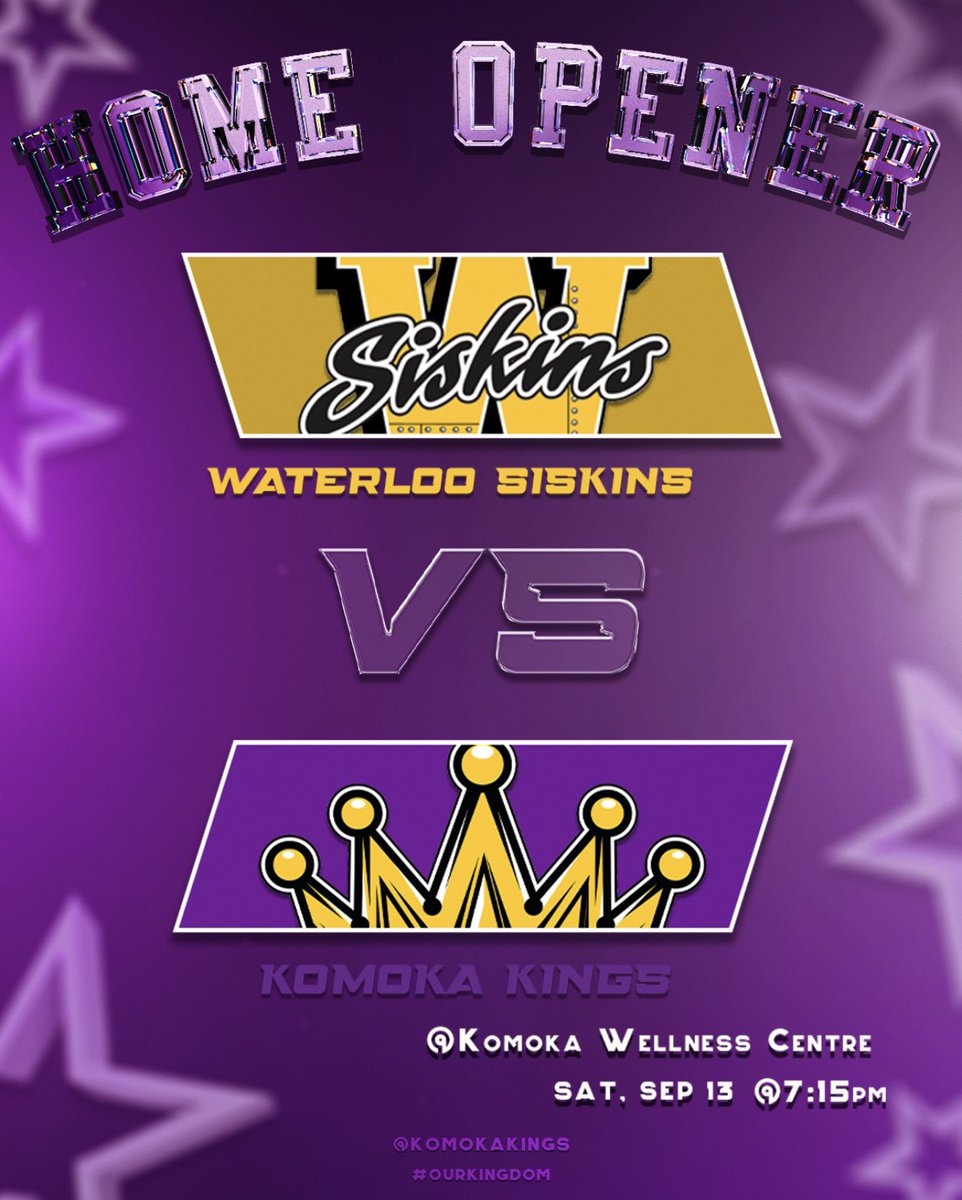 This weekend is the Kings HOME OPENER for the 2025/2026 season! 💜💛 
Come out to support the Kings on Saturday, September 13th at the Komoka Wellness Centre!! Starting at 5:30pm there will be:
🍔Optimist BBQ 
🎸DJ (outside)
🎻Violin player 

Puck Drop @7:15pm! See you there! 👑
