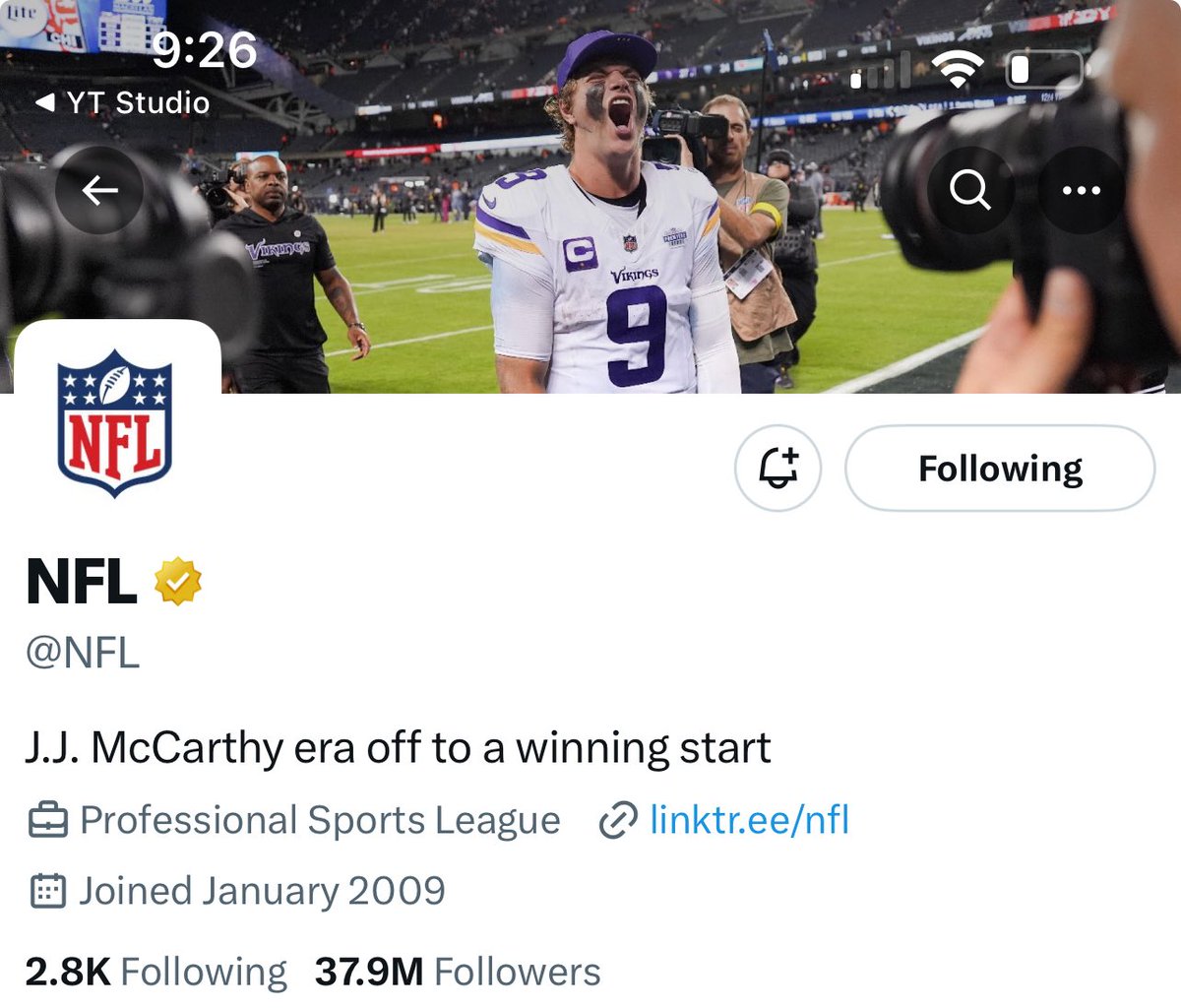 The <a href="/NFL/">NFL</a> has updated its header photo and bio