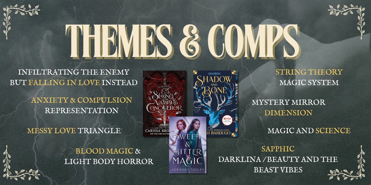 samcrouchwrites's tweet image. an updated agents guide for THE GILDED AND THE CURSED 🪡✨

if you like: 
• string theory magic 
• sapphic enemies to lovers 
• immortal acrobats 
• anxiety rep 

you’ll love this dark YA fantasy i #amquerying 🖤🕯️
