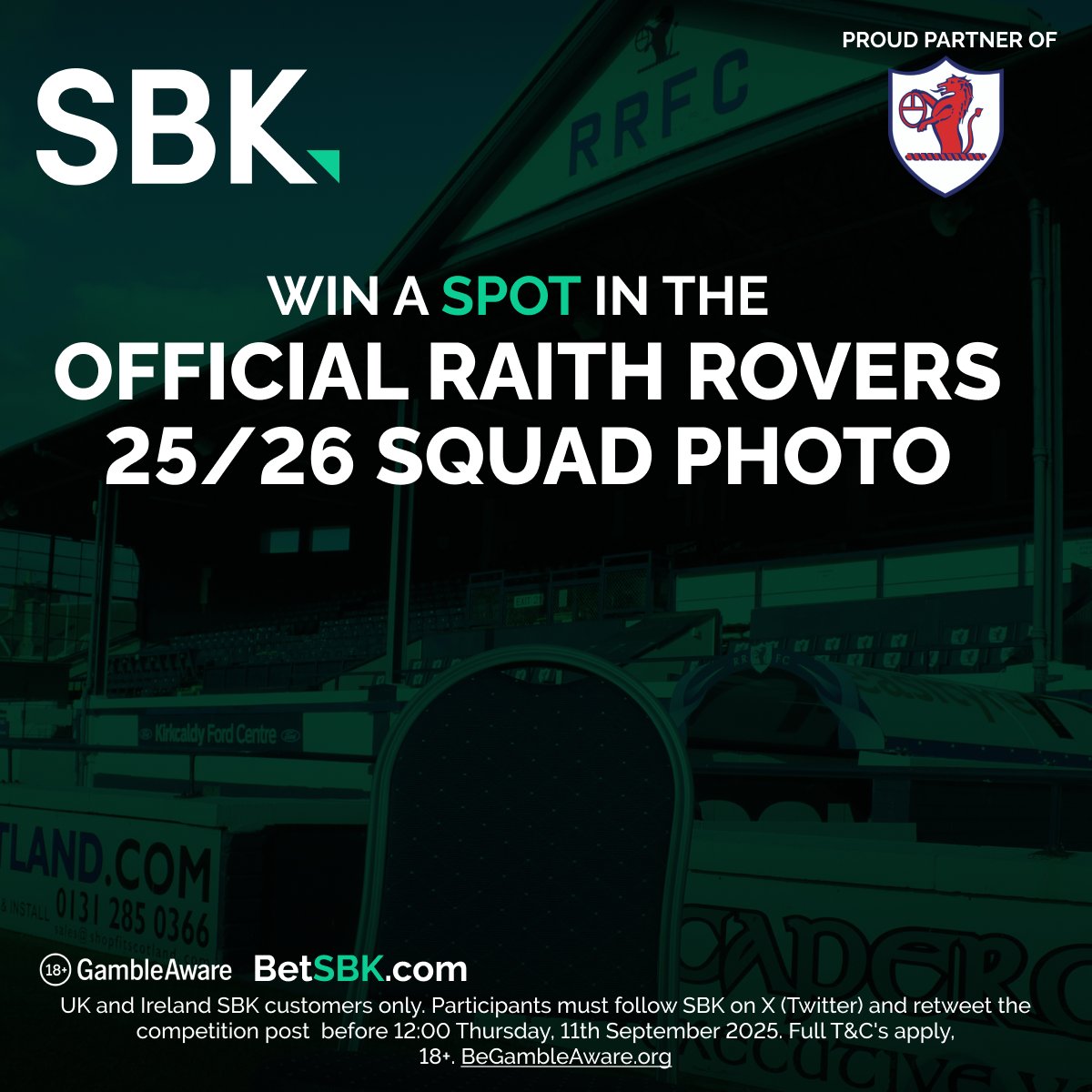 Fancy lining up with the <a href="/RaithRovers/">Raith Rovers Football Club</a> squad?

One lucky fan will join the team at Stark’s Park on Tuesday 16th September, 2025 for the official 2025/26 squad photo.

To be in with a chance of winning:
Follow SBK 🙌
Retweet this post 🔁

18+ Gamble Responsibly | T&amp;Cs apply: