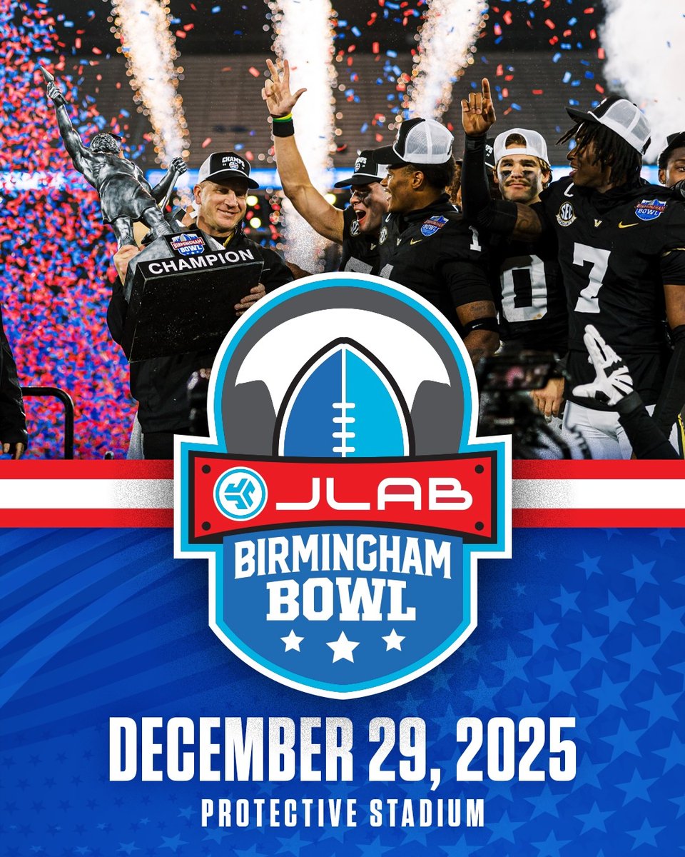 JLabBhamBowl's tweet photo. We’re proud to announce JLab as the title sponsor of the Birmingham Bowl. It’s nice to have you in Birmingham, JLab!

@ProtectiveStdm @inbirmingham @ESPNEvents @BowlSeason @cityofbhamal @JeffCoToday @JLabAudio

#jlabbirminghambowl https://t.co/NAiKuAbzBy