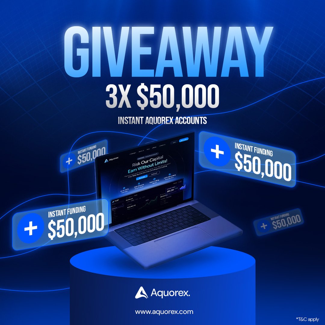 AQUOREX (@aquorexcom) on Twitter photo ๐จ Our Biggest Giveaway Ever! ๐จ
Weโre giving away 3x$50,000 Instant Funding Accounts ๐ (no consistency rule, pure trading freedom).
Hereโs how to enter:
1๏ธโฃ Follow <a href="/aquorexcom/">AQUOREX</a>
2๏ธโฃ Like & Retweet this post
3๏ธโฃ Mention 4 trader friends in the comments
4๏ธโฃ Write a post on your own ๐จ Our Biggest Giveaway Ever! ๐จ
Weโre giving away 3x$50,000 Instant Funding Accounts ๐ (no consistency rule, pure trading freedom).
Hereโs how to enter:
1๏ธโฃ Follow <a href="/aquorexcom/">AQUOREX</a>
2๏ธโฃ Like & Retweet this post
3๏ธโฃ Mention 4 trader friends in the comments
4๏ธโฃ Write a post on your own
