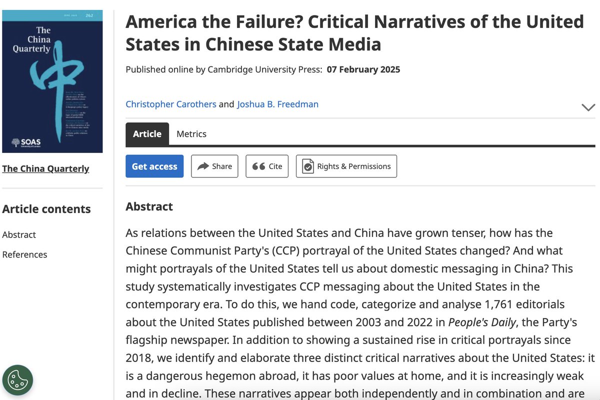 ChrisCarothers's tweet photo. "The US is skilled at implanting American values in enemy countries to undermine consensus"

So says a new PRC report on US "mind colonization."

More on how the CCP portrays US foreign policy in @chinaquarterly by Josh Freedman and me:
https://t.co/cB3sXM1EL2 https://t.co/EqfggtYM4P