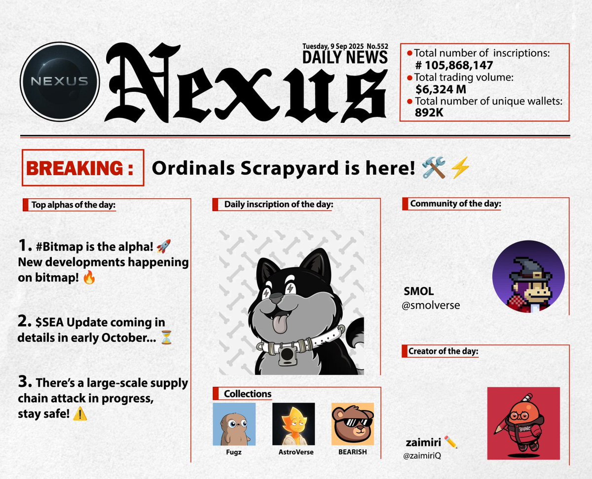 _NexusHQ_'s tweet image. BREAKING: Ordinals scrapyard is here ! @lifofifo delivers again 🔥
- #Bitmap is the alpha! There is a new Surge of builders flooding into the ecosystem👀
- $SEA From @opensea update is coming in details in early October...
- There is a large scale supply chain attack in…