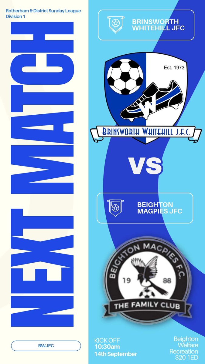 Brinsworth Whitehill Snr (@whitehillsnr) on Twitter photo For the second game of the season we travel away to a strong <a href="/beightonmagpie/">Beighton Magpies FC Mens</a> side. Always is a good game against these lads.
Will be a cracking game all support is appreciated.
Big thank you to our sponsor as usual Bestall solutions ltd
⚽️🔵⚪️ For the second game of the season we travel away to a strong <a href="/beightonmagpie/">Beighton Magpies FC Mens</a> side. Always is a good game against these lads.
Will be a cracking game all support is appreciated.
Big thank you to our sponsor as usual Bestall solutions ltd
⚽️🔵⚪️