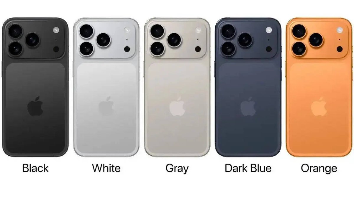 FlorithmX's tweet photo. The iPhone 17 Pro is expected to arrive in 5 stunning colours:
π Orange β (Sunset Orange)
π€ Black β (Jet Black)
π Dark Blue β (Midnight)
π« Medium Grey β (Grey)
π€ Silver β (White)
Which one would you choose? π
#iPhone17Pro #AppleLeaks #iPhone17 #TechNews #Apple #FlorithmX https://t.co/jNUwNLiomd