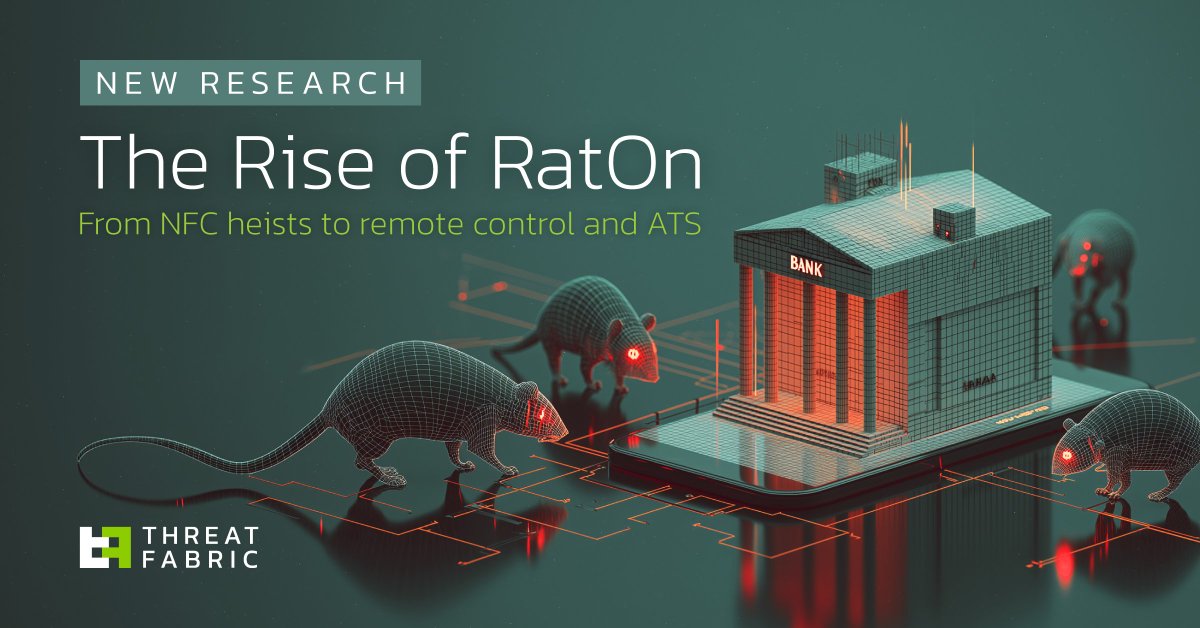 ThreatFabric's tweet photo. Our Mobile Threat Intelligence team discovered 𝐑𝐚𝐭𝐎𝐧, a new Android Trojan that merges classic overlay attacks, automatic money transfers (ATS), and NFC Relay capabilities. 

Check out the research here: https://t.co/PQXw5o9auP

#MobileMalware #NFCRelay #RAT https://t.co/KKDvqJZjmo