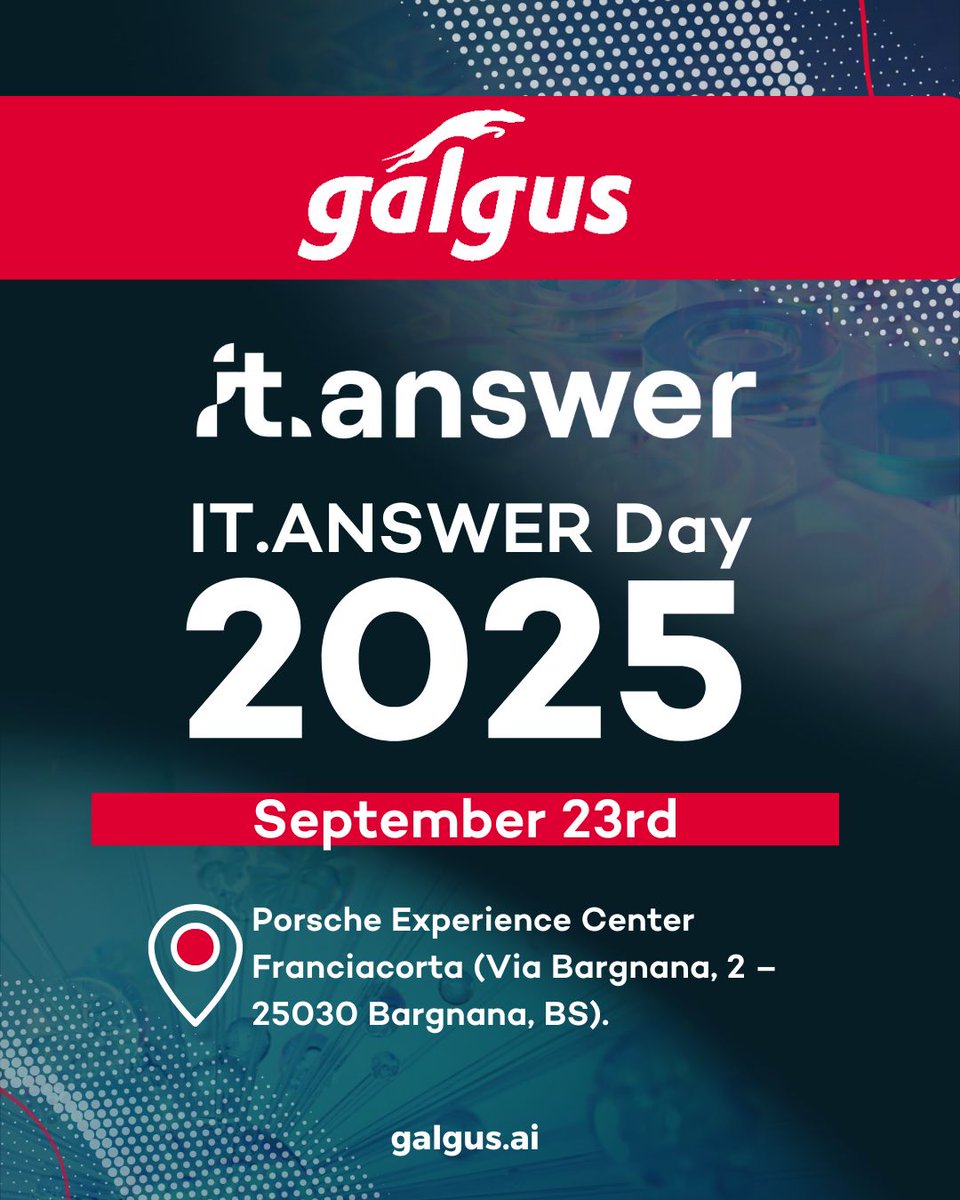 🚀 Galgus will be at #ITANSWERDay2025 (Sept 23 – Porsche Experience Center Franciacorta).

Together with IT.ANSWER, we’ll showcase how our AI-powered Wi-Fi &amp; Location Analytics are shaping the new era of connectivity.

#WiFi #SmartWiFi #Innovation