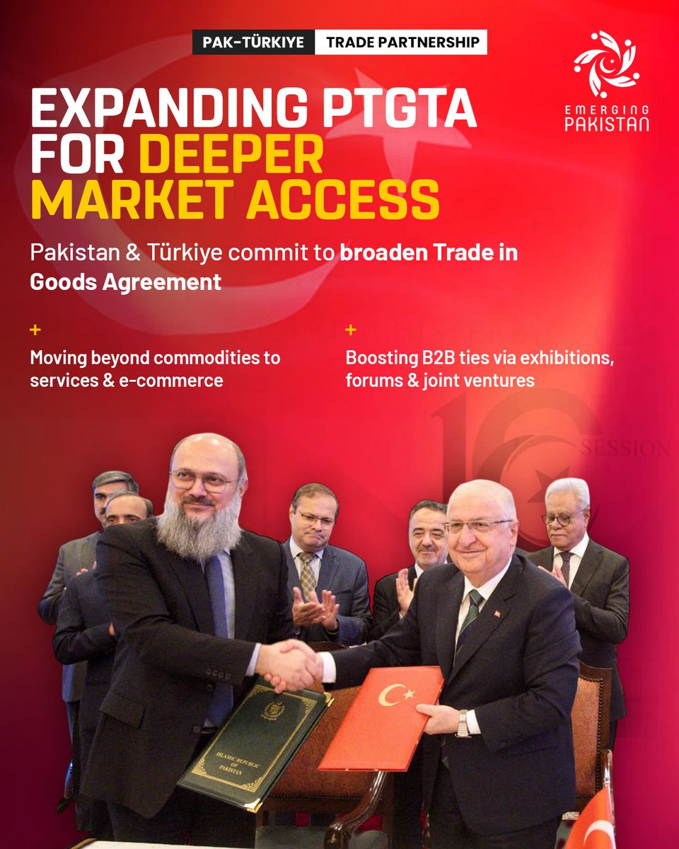 Emergingpk's tweet photo. Pakistan & Türkiye step up cooperation in trade, IT, energy & youth skills unlocking new B2B links and aiming for $5B trade.
Stronger together for shared prosperity!
#PakTurkiye #Trade #Growth #EmergingPakistan https://t.co/OdqNnDGY62