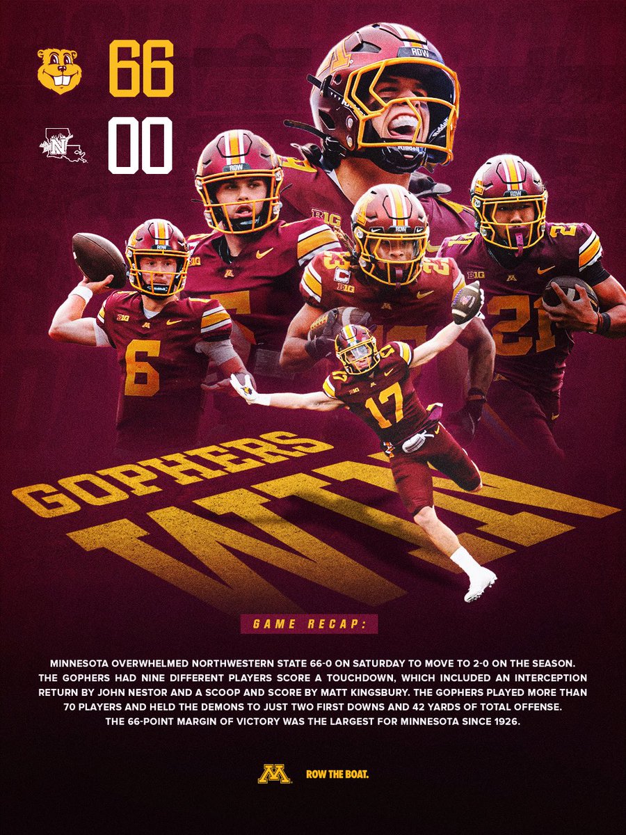 ALL Of The Stats 📊🤩

Full game recap, highlights and notes of Saturday’s win are all available on GopherSports.com 

#RTB #SkiUMah #Gophers