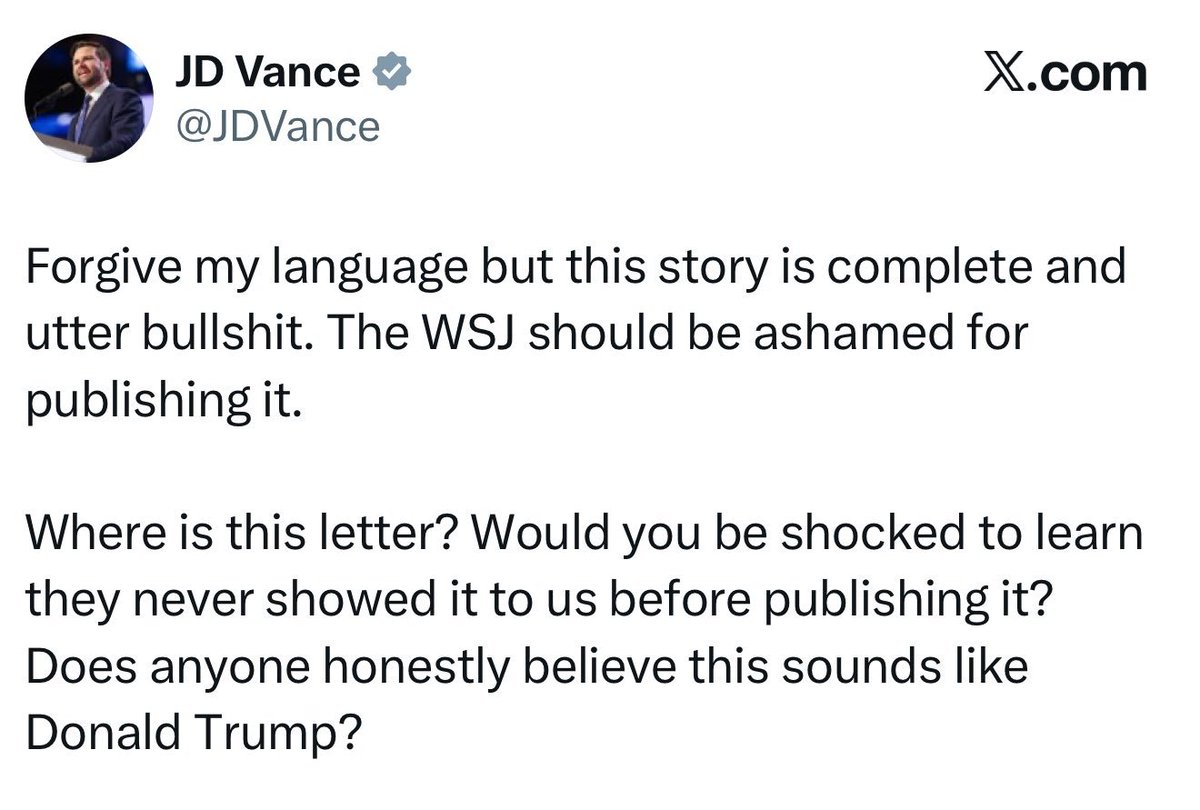 <a href="/JDVance/">JD Vance</a> Hey JD, did you ever think you would grow up to lie for &amp; protect a pedophile ring.  Did you ever think you would tweet things like below &amp; then act like you didn't to protect someone who bragged &amp; said "grab them by the pussy."  You are a disgrace to your country, your family, &amp;