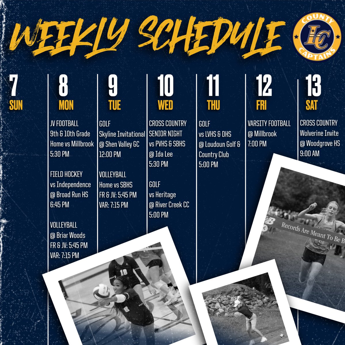 LCHS Athletics (@countylchs) on Twitter photo Here is the schedule of events for LCHS Athletics for the week of 9/7 to 9/13! Good luck to all of our teams! Go Captains! #IGTBACC <a href="/LoudounCountyFB/">Loudoun County Football</a> <a href="/LCHSVFH/">LCHS Field Hockey</a> <a href="/lchsxctf/">LCHS XC & Track</a> <a href="/BoostersLchs/">LCHS Athletic Boosters</a> Here is the schedule of events for LCHS Athletics for the week of 9/7 to 9/13! Good luck to all of our teams! Go Captains! #IGTBACC <a href="/LoudounCountyFB/">Loudoun County Football</a> <a href="/LCHSVFH/">LCHS Field Hockey</a> <a href="/lchsxctf/">LCHS XC & Track</a> <a href="/BoostersLchs/">LCHS Athletic Boosters</a>