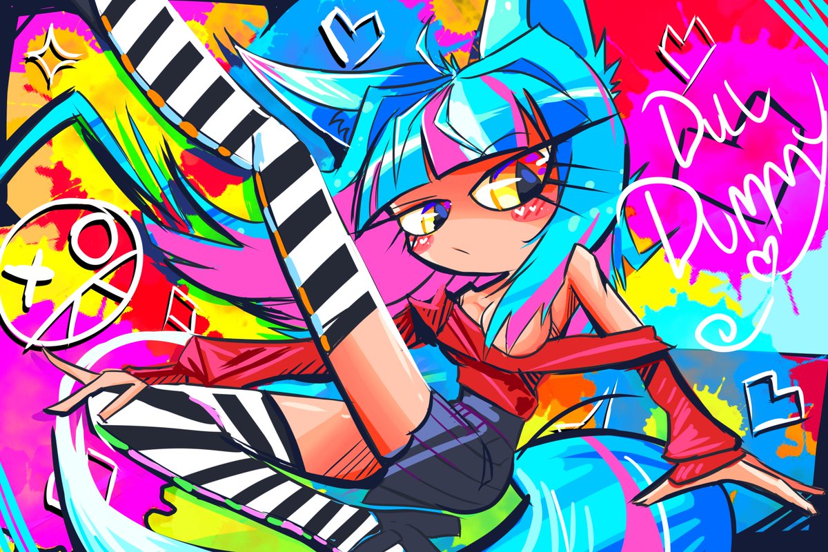 Drawing on my time off!
Decided to go with a more Graffiti style art combined with a bit of Panty and Stocking character design.