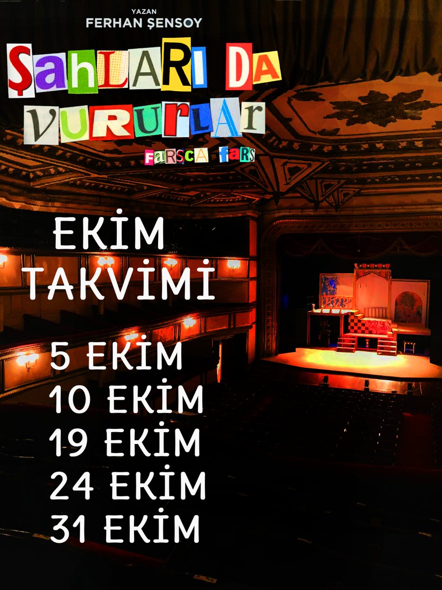 Şahları Da Vururlar 4. sezon biletleri satışta!

5 Ekim Pazar 18.00
10 Ekim Cuma 20.00
19 Ekim Pazar 18.00
24 Ekim Cuma 20.00
31 Ekim Cuma 20.00

Biletler Biletix, Mobilet ve BuBilet'te.

#şahlarıdavururlar #ferhansensoy
