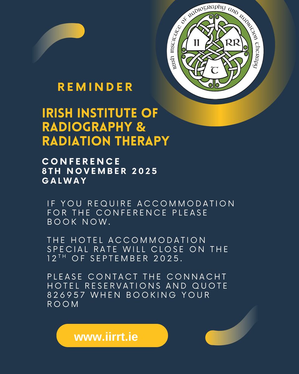 IIRRT National Conference special accommodation rates end on September 12th. Please contact the Connacht Hotel,  Galway, to book using reference 826957
