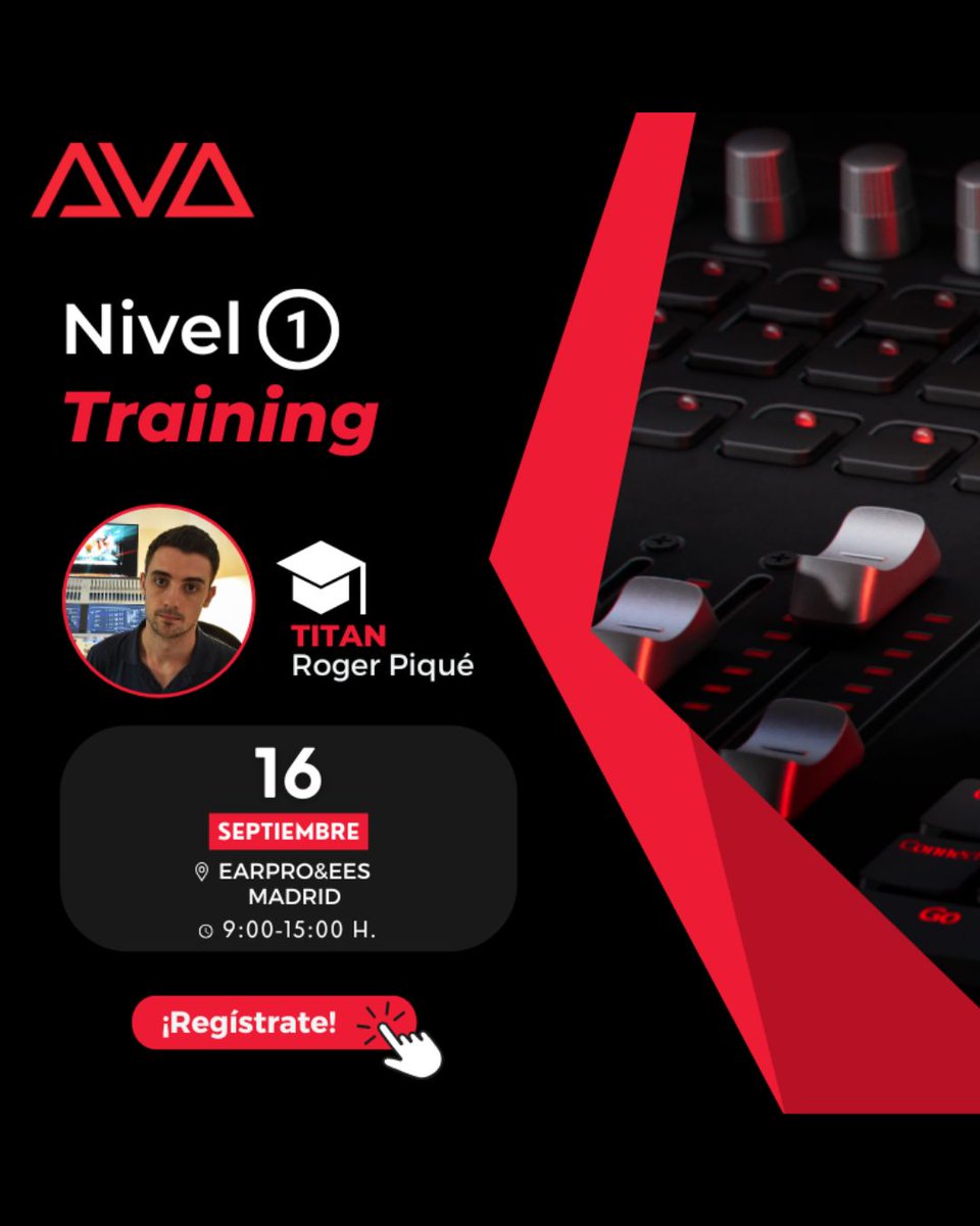 El próximo 16 SEP tendrá lugar una jornada intensiva de 𝗔𝘃𝗼𝗹𝗶𝘁𝗲𝘀 (nivel 1) en las instalaciones de Madrid.

Durante la jornada, impartida por Roger Piqué, se trabajarán los fundamentos esenciales del software Titan 

¡Regístrate antes del jueves! earpro-ees.typeform.com/AvoL1MadSept25…