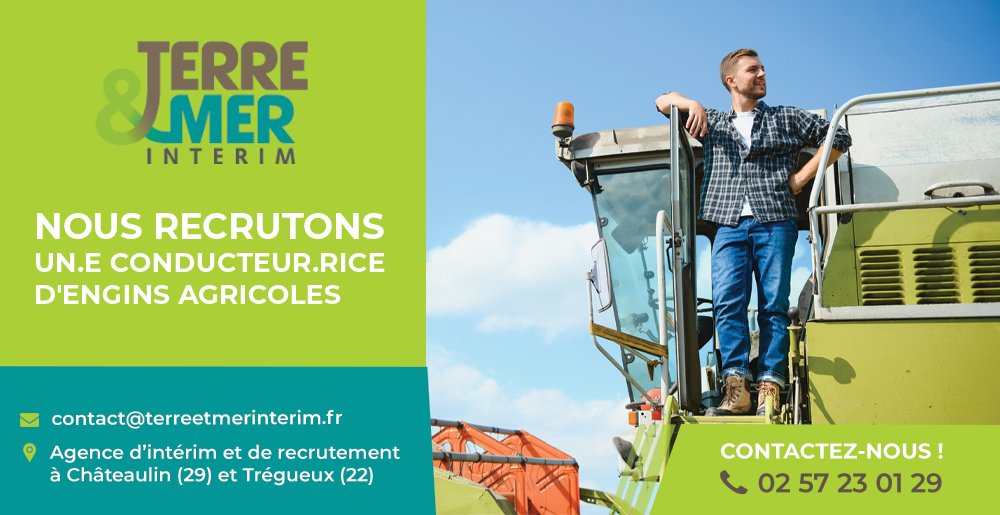 URGENT
📢OFFRE D'EMPLOI
Nous recrutons un #CONDUCTEUR D'#ENGINS #AGRICOLE (H/F) à #ChateauneufDuFaou (29) MISSION LONGUE DURÉE
 
Contactez-nous au 02 57 23 01 29 et envoyez votre CV à contact@terreetmerinterim.fr ou annonces-interim.bzh/terre--mer-int…

#Recrutement #Agriculture #offredemploi