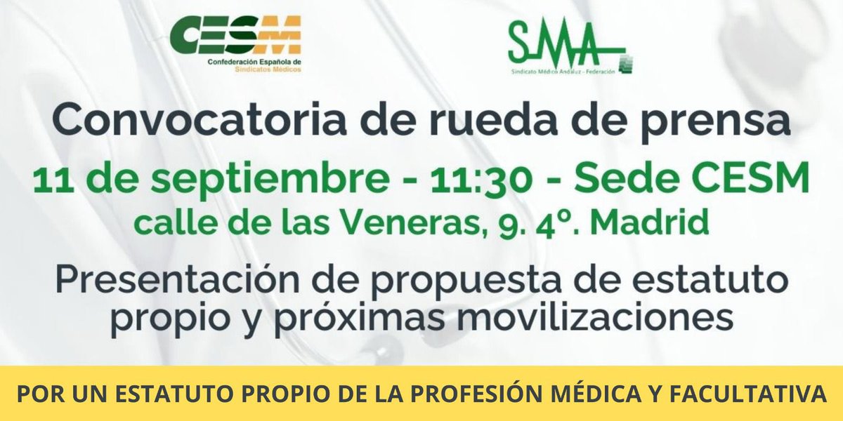 👉Del Estatuto propio a la huelga: “los médicos NO VAMOS  A PARAR”

<a href="/cesmmur/">CESM Región Murcia</a> <a href="/victorpedrera/">VÍCTOR PEDRERA</a> <a href="/simebal/">Antonio Simebal</a> <a href="/vicentematas/">Vicente Matas</a> <a href="/Pacoholland/">Paco martinez</a> <a href="/SMACORDOBA/">SMA CORDOBA</a>