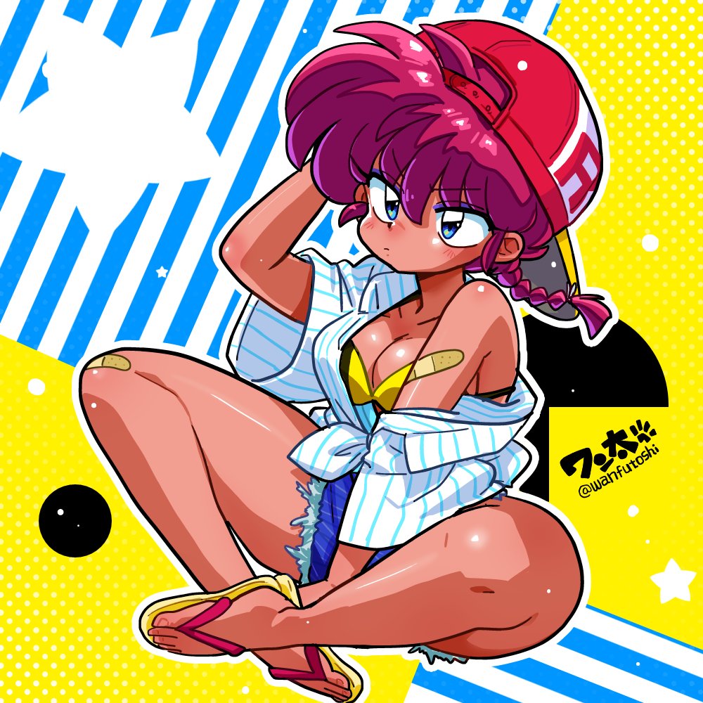 女らんま 「まだ暑い日が多いけど今年も水着絵はそろそろ終わりかな?」|ワン太🐾のイラスト