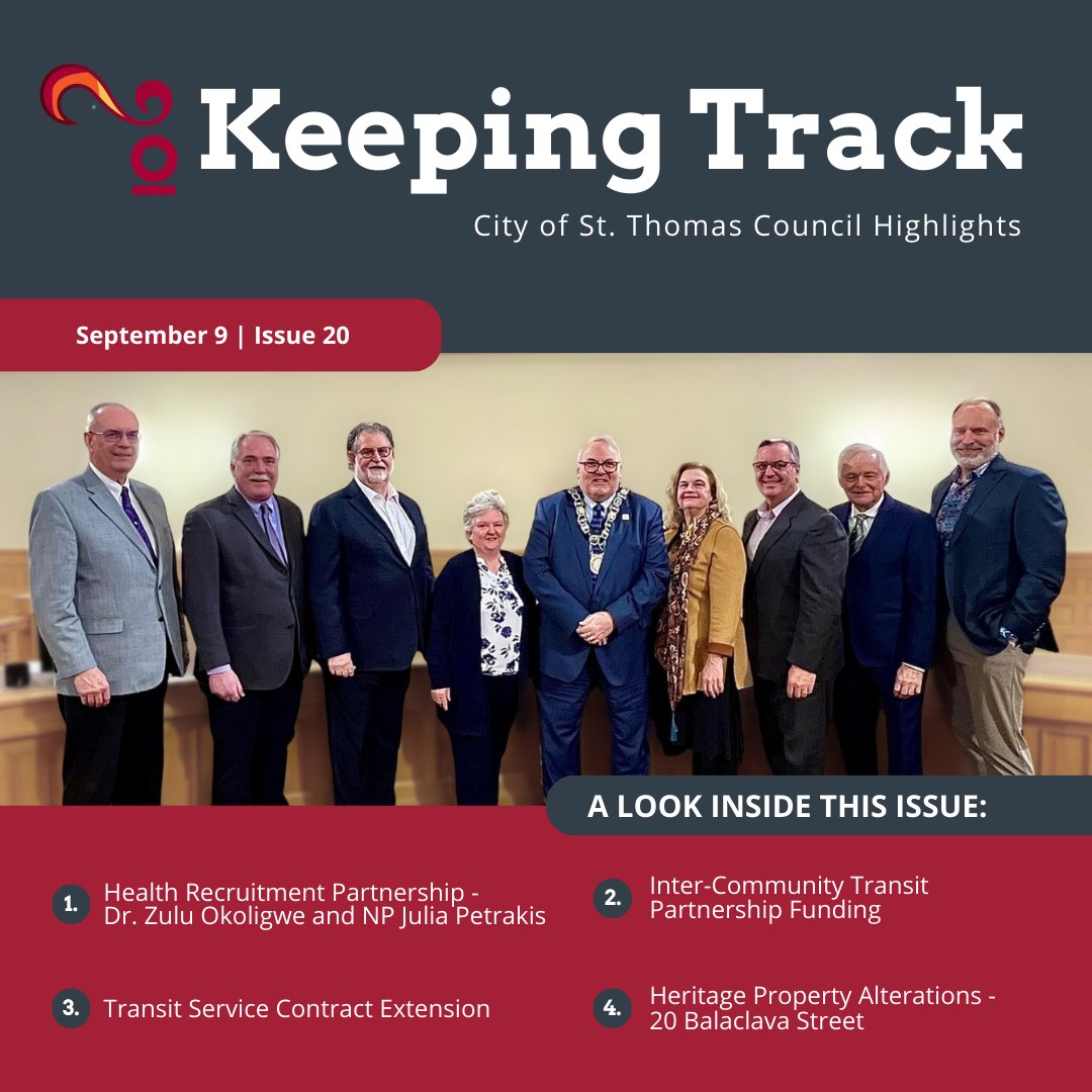 Keeping Track – City of St. Thomas Council Highlights: Now Available! 🚨

In this issue:
✅ Health Recruitment Partnership
✅ Transit Service Contract Extension
✅ Heritage Property Alterations 

 🔗 tinyurl.com/yzyys7e9

#TheRailwayCity #KeepingTrack #Council #StThomasON